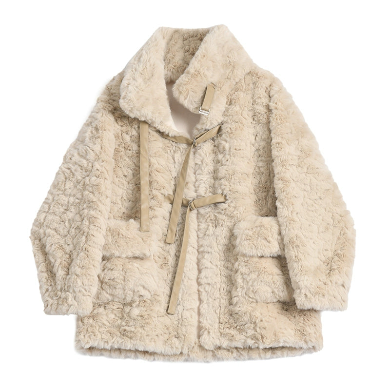 Rabbit fur stand up collar jacket