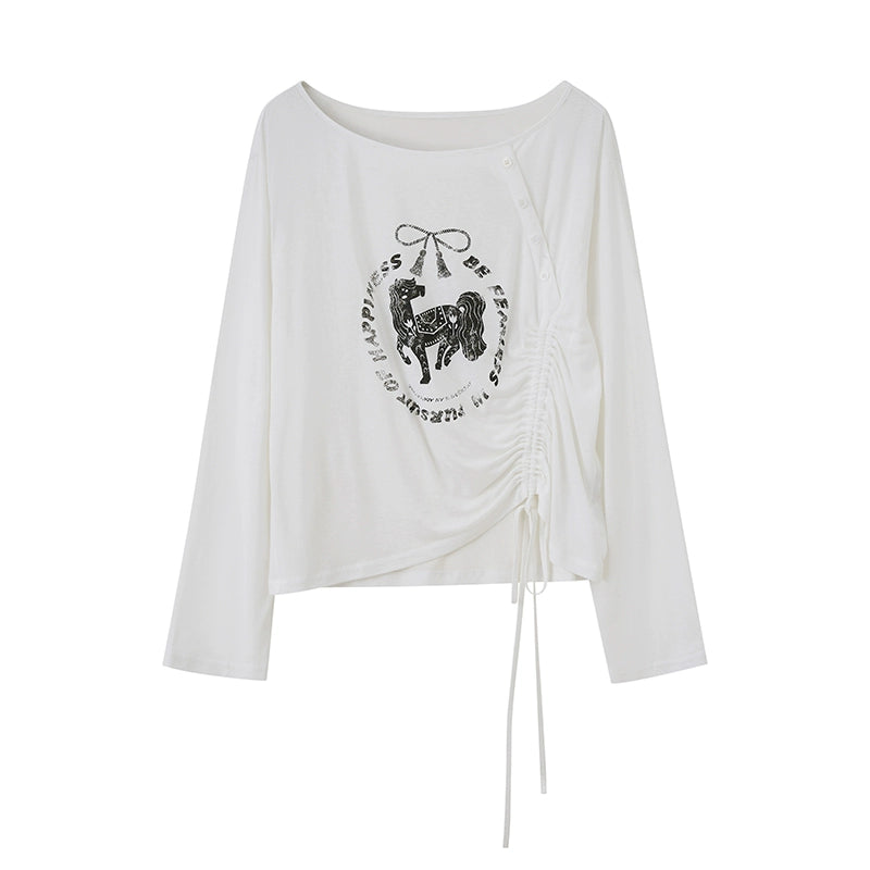 Slanted Monochrome Flower Ruffle T-Shirt