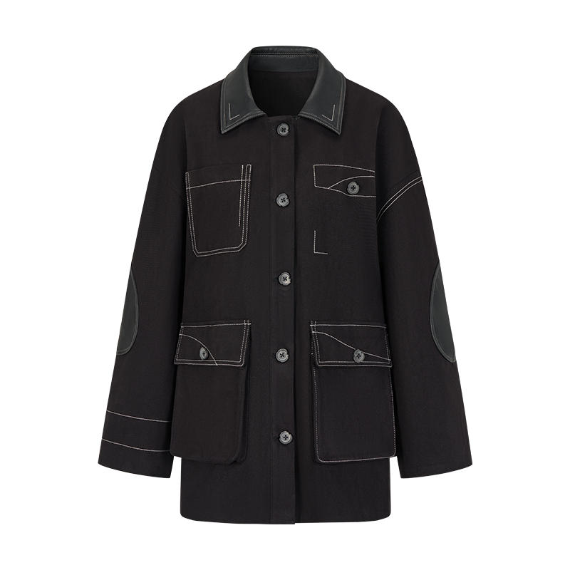 레트로 드롭 숄더 가죽 코트