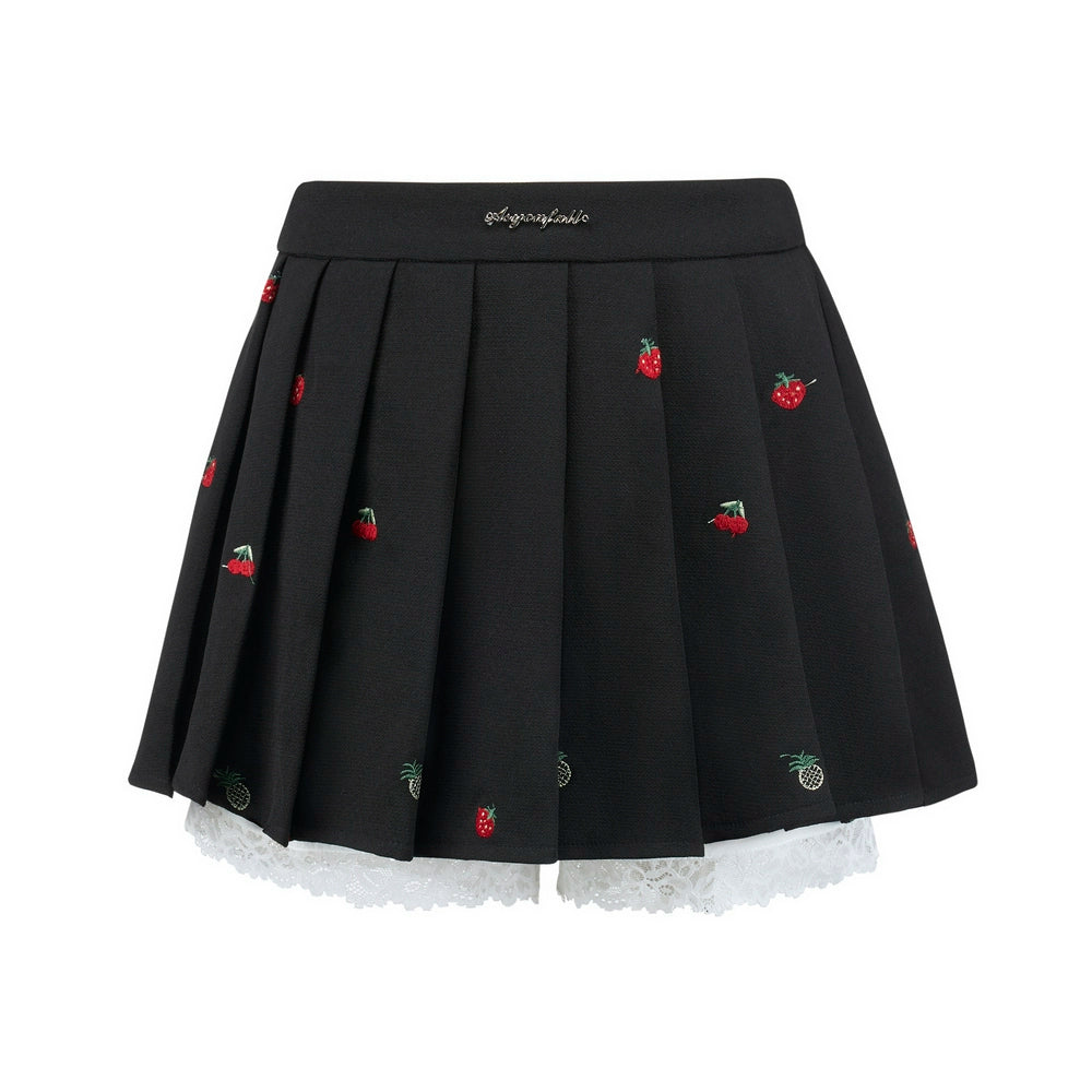 Lace Floral Pleated Skirt