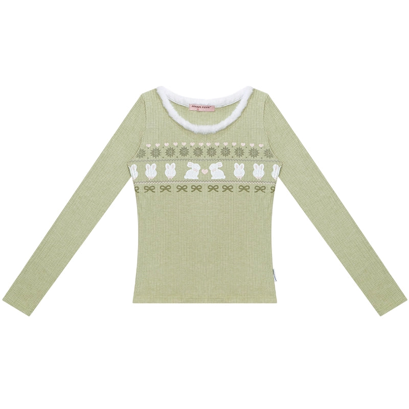 Slim Rabbit Print Knitted Base Shirt