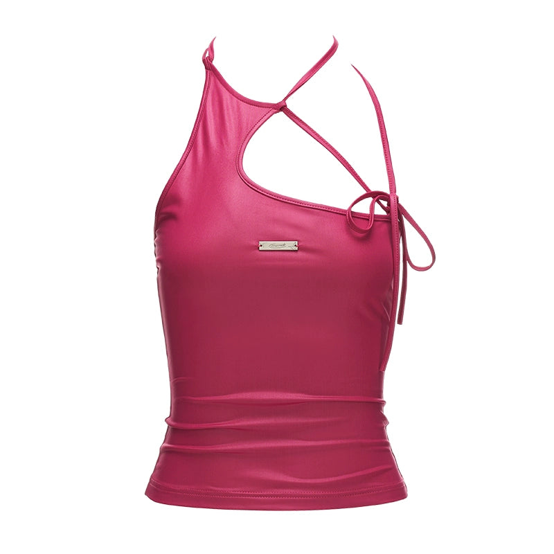 단색 백리스 스트랩 탑