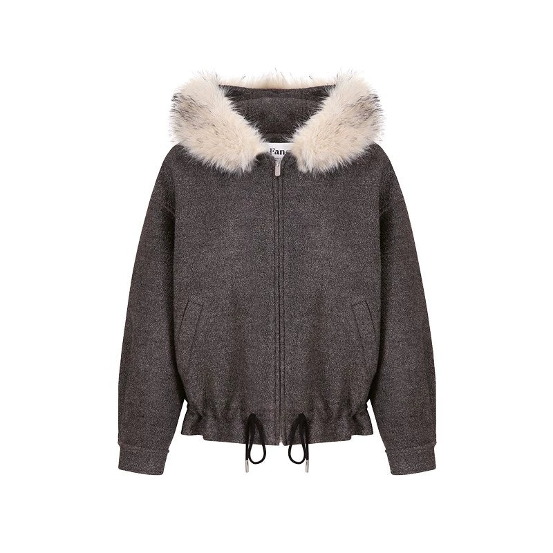 Fur Collar Wool Blend Coat