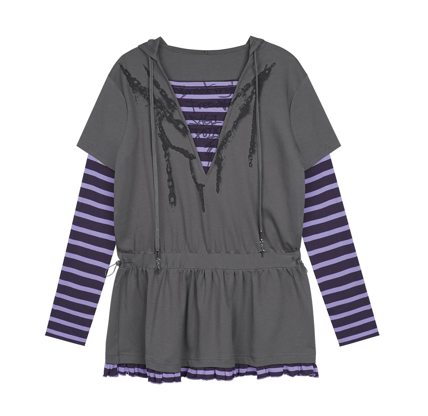 Purple Spirit Fake Two Hooded Dress