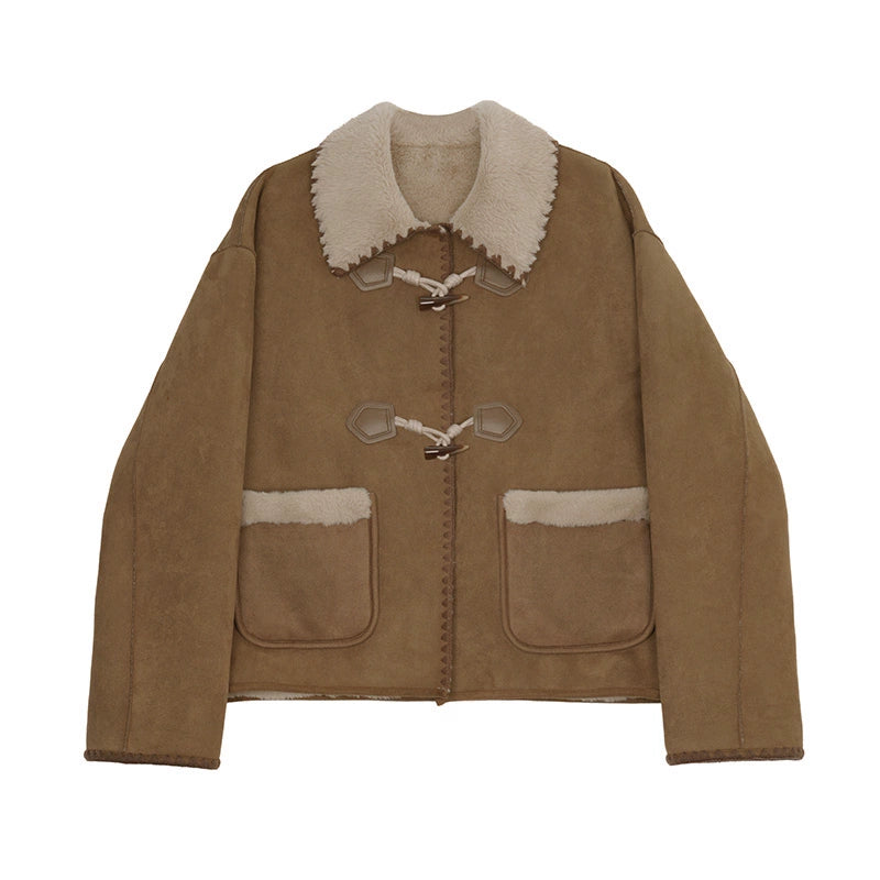 Buckle fur integrated lapel jacket