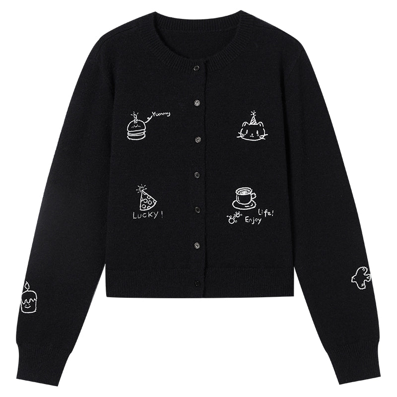 Childlike Embroidery Knit Cardigan