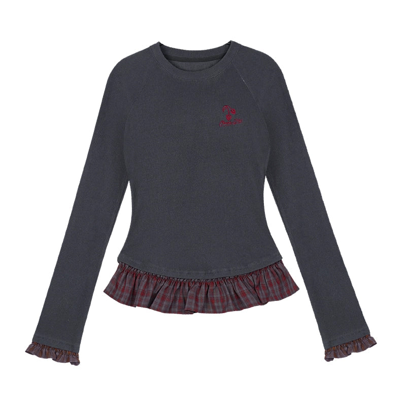 레드 체크 무늬 스티치 티셔츠