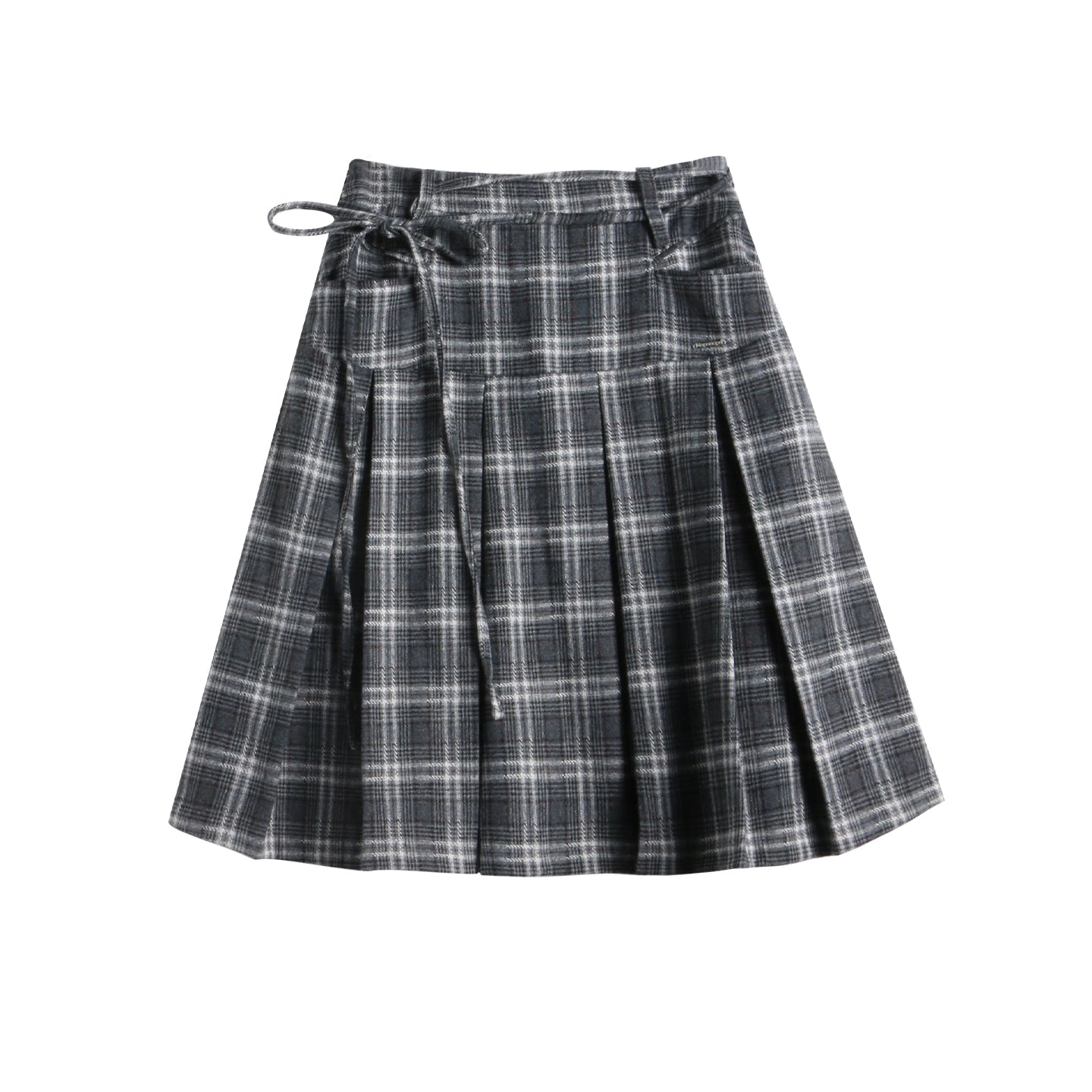 Double Waist Plaid Woolen Pleated Midskirt