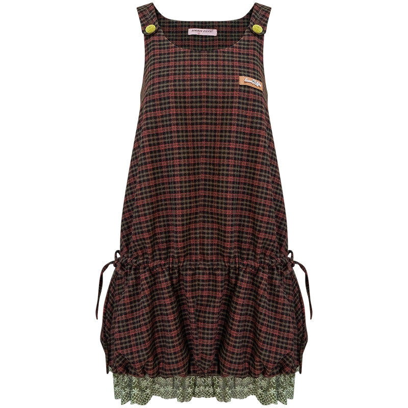 Autumn Retro Lace Plaid Dress