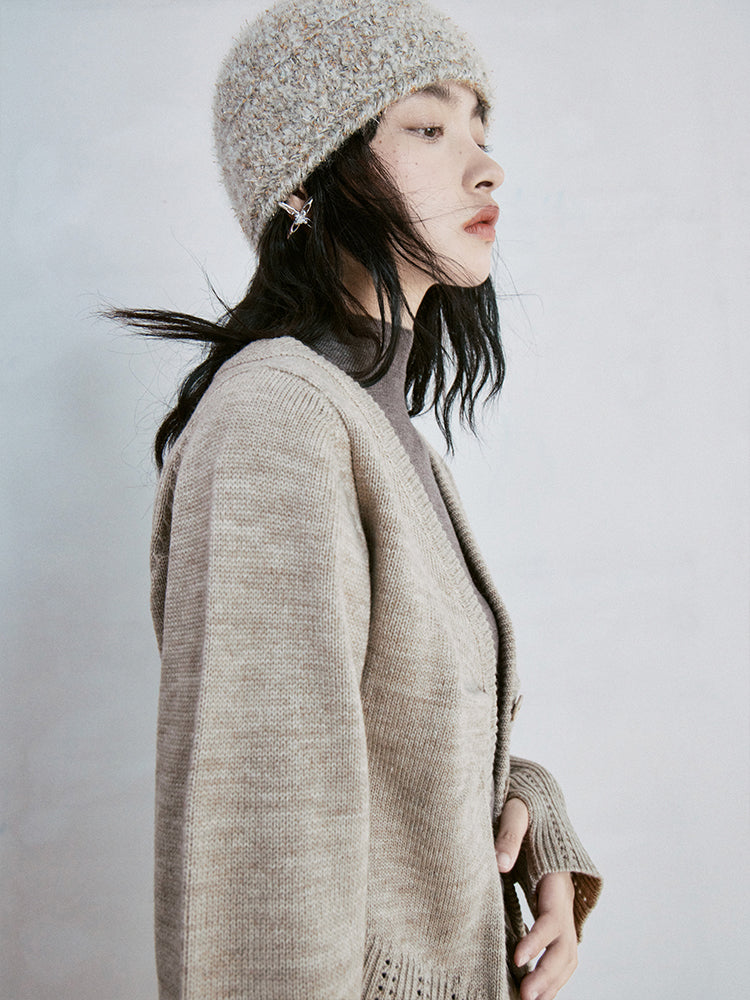 V-Ausschnitt Wollgestrickte Strickjacke