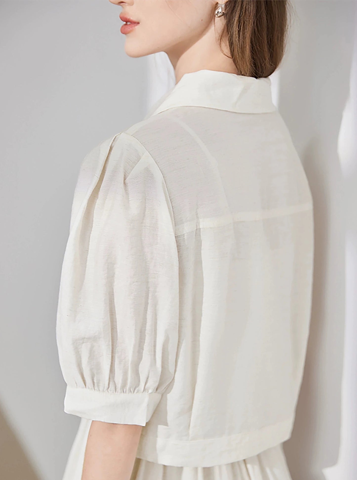 Simple Puff Sleeve Dress Two-Piece Set