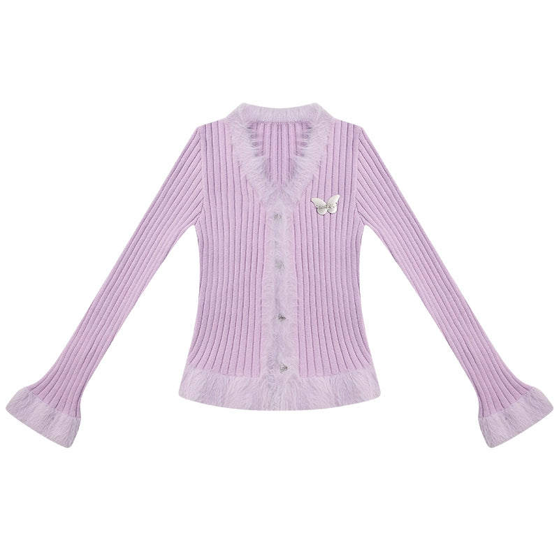 Cardigan en tricot violet mince