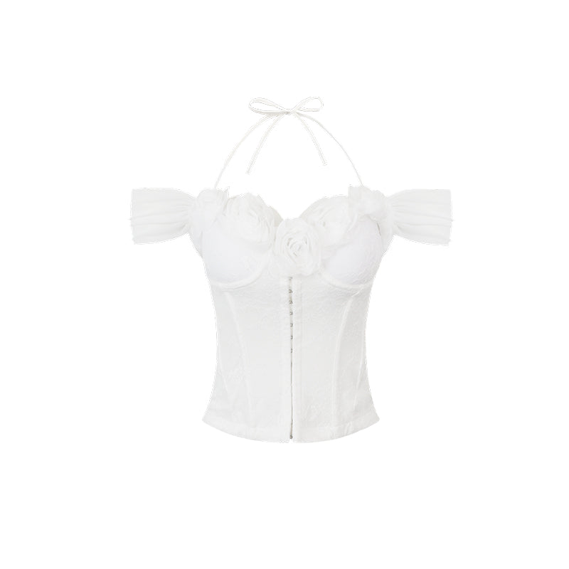 Floral Fusion One-Shoulder Corset Top