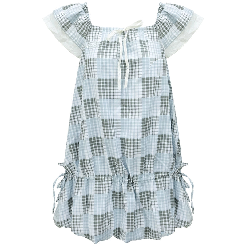 Vintage Checkered Square Neck Dress