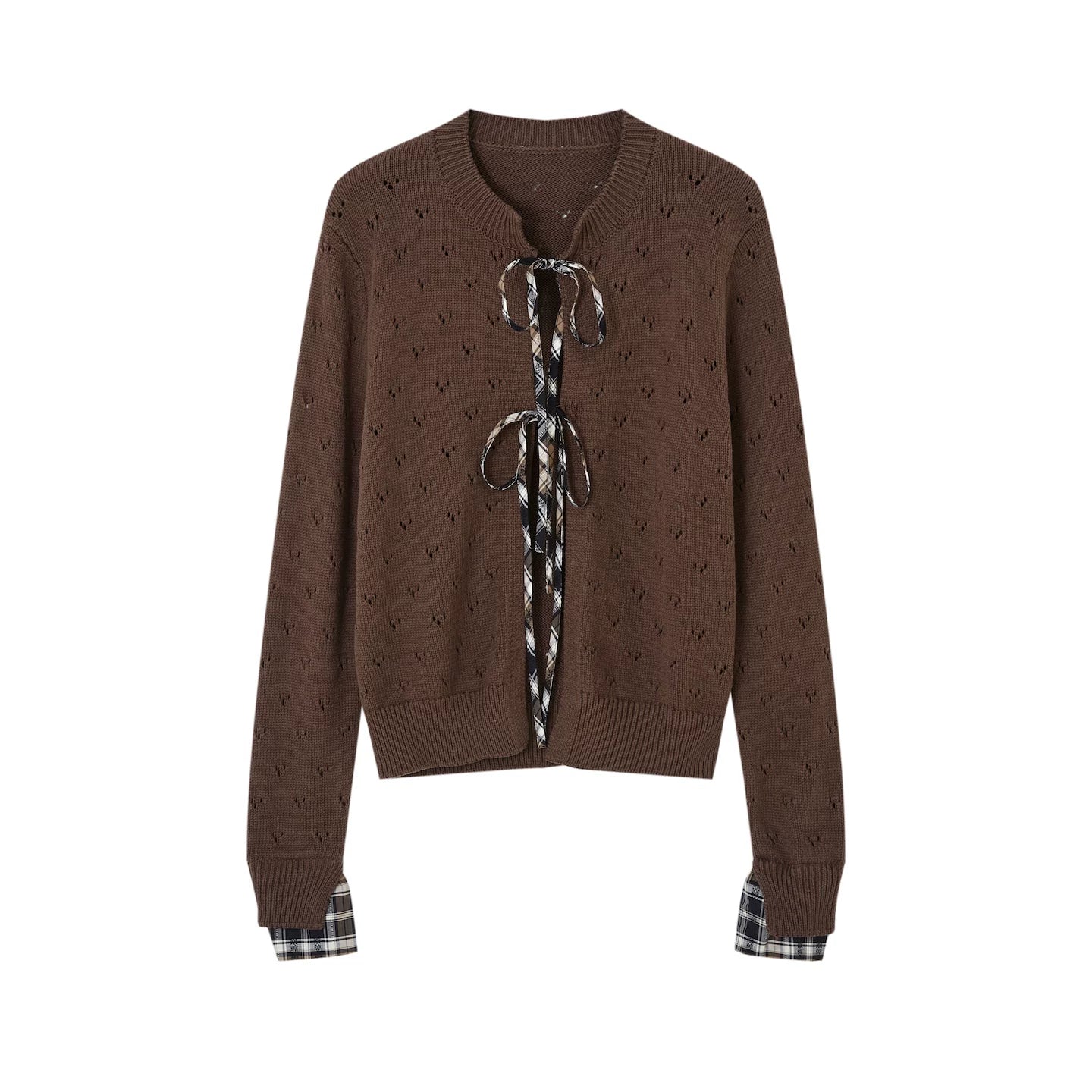 Vintage Plaid Lace-Up Cardigan