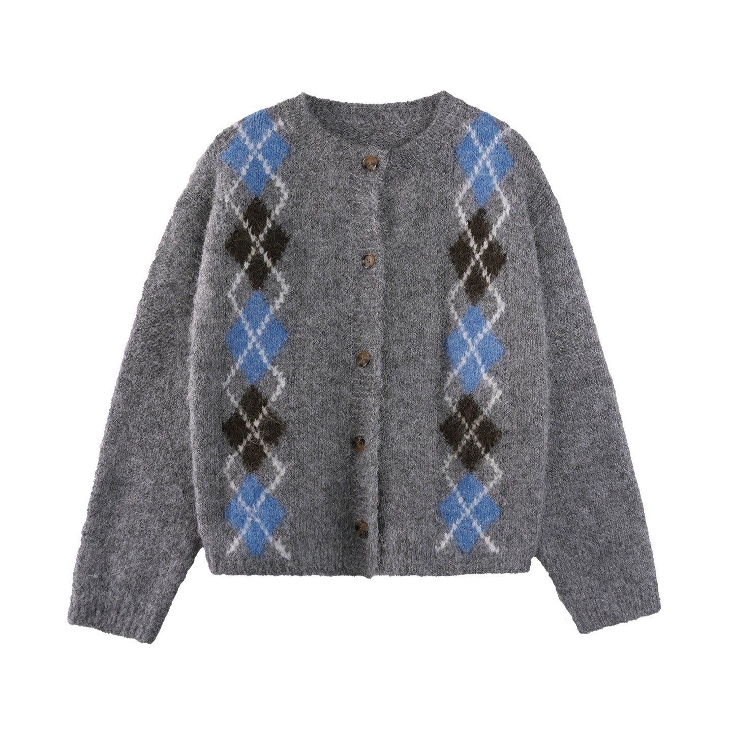 Contrast Diamond Knit Cardigan
