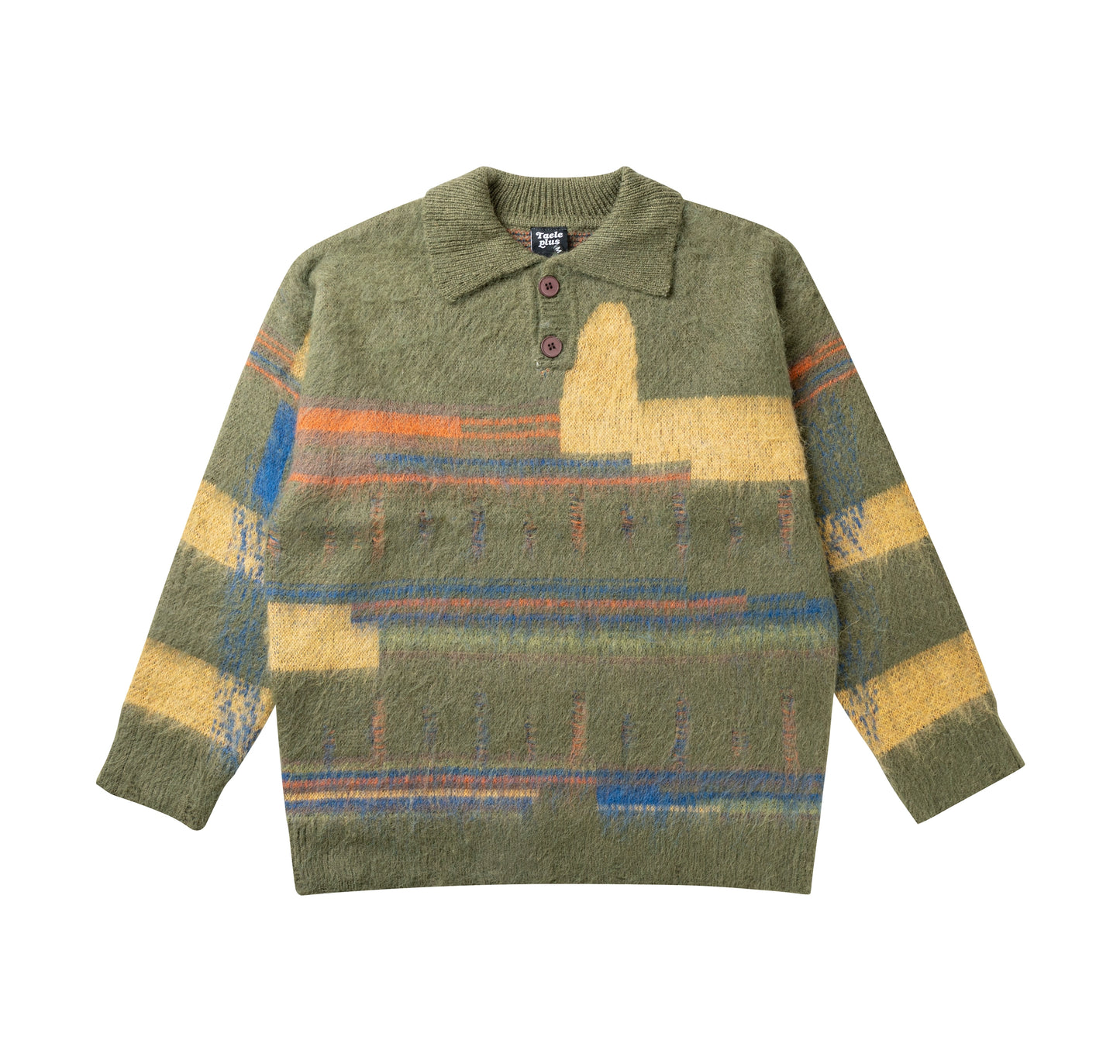 레트로 찢어진 컬러 블록 니트 스웨터