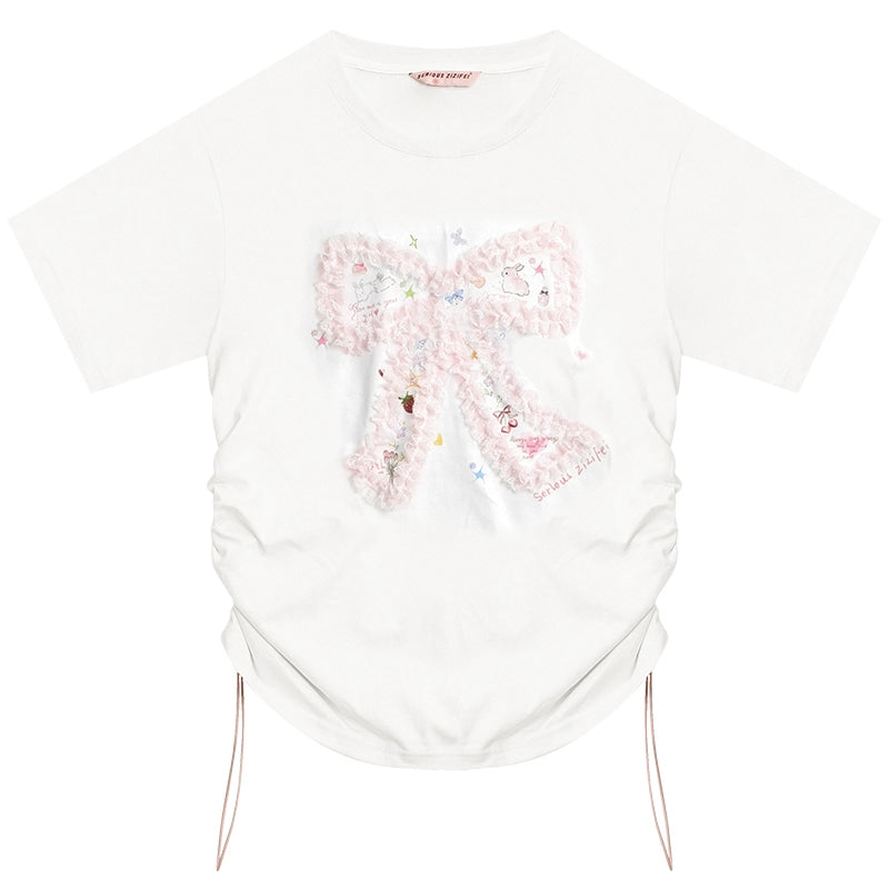 Lace Bow Drawstring Top