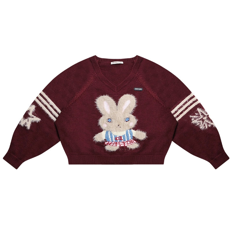 Pull en tricot rouge épais de Noël rétro