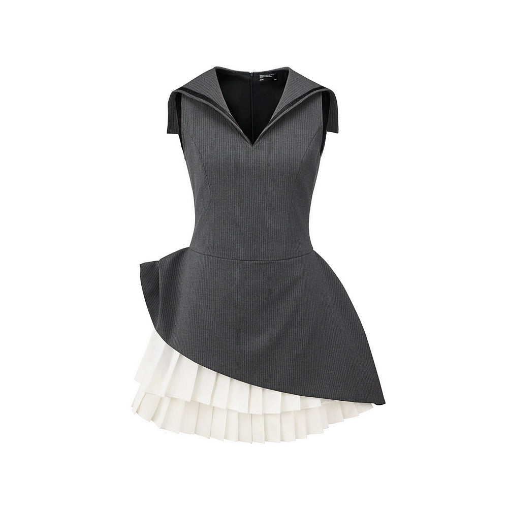 Positive Navy V-Neck A-Line Dress