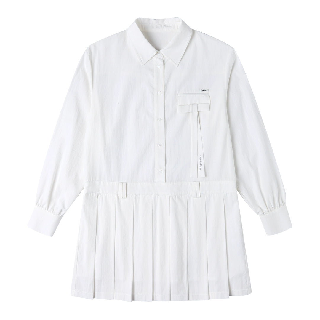 Butterfly Embroidery Blue Pleated Dress