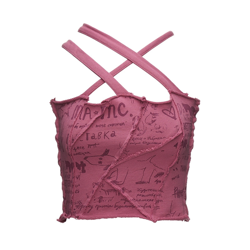 Graffiti Cross Strap Summer Vest Top
