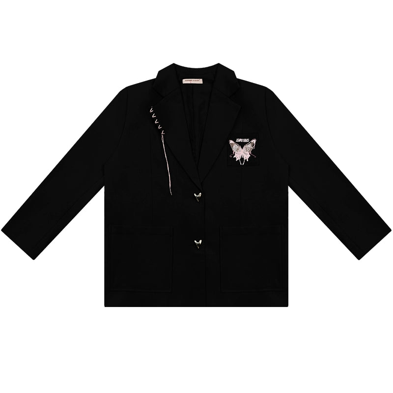 American butterfly embroidery casual blazer jacket