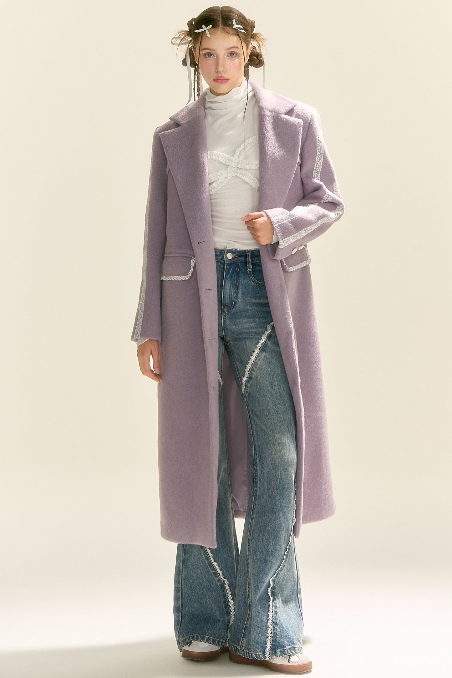 Slightly Flared Split Lace Jeans