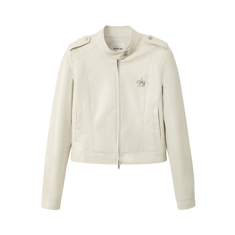 크롭 바이커 PU 가죽 재킷