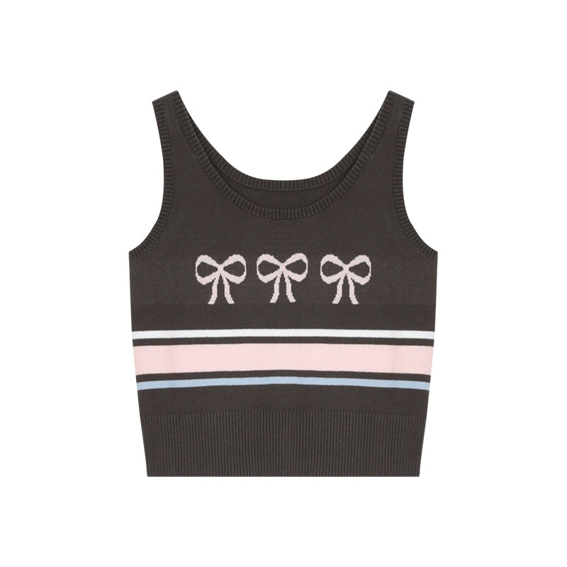 니트 민소매 크롭 베스트 탑