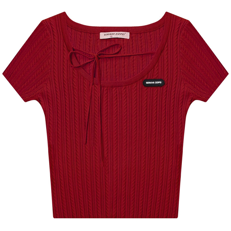 Knitted Short Sleeve Crop Top