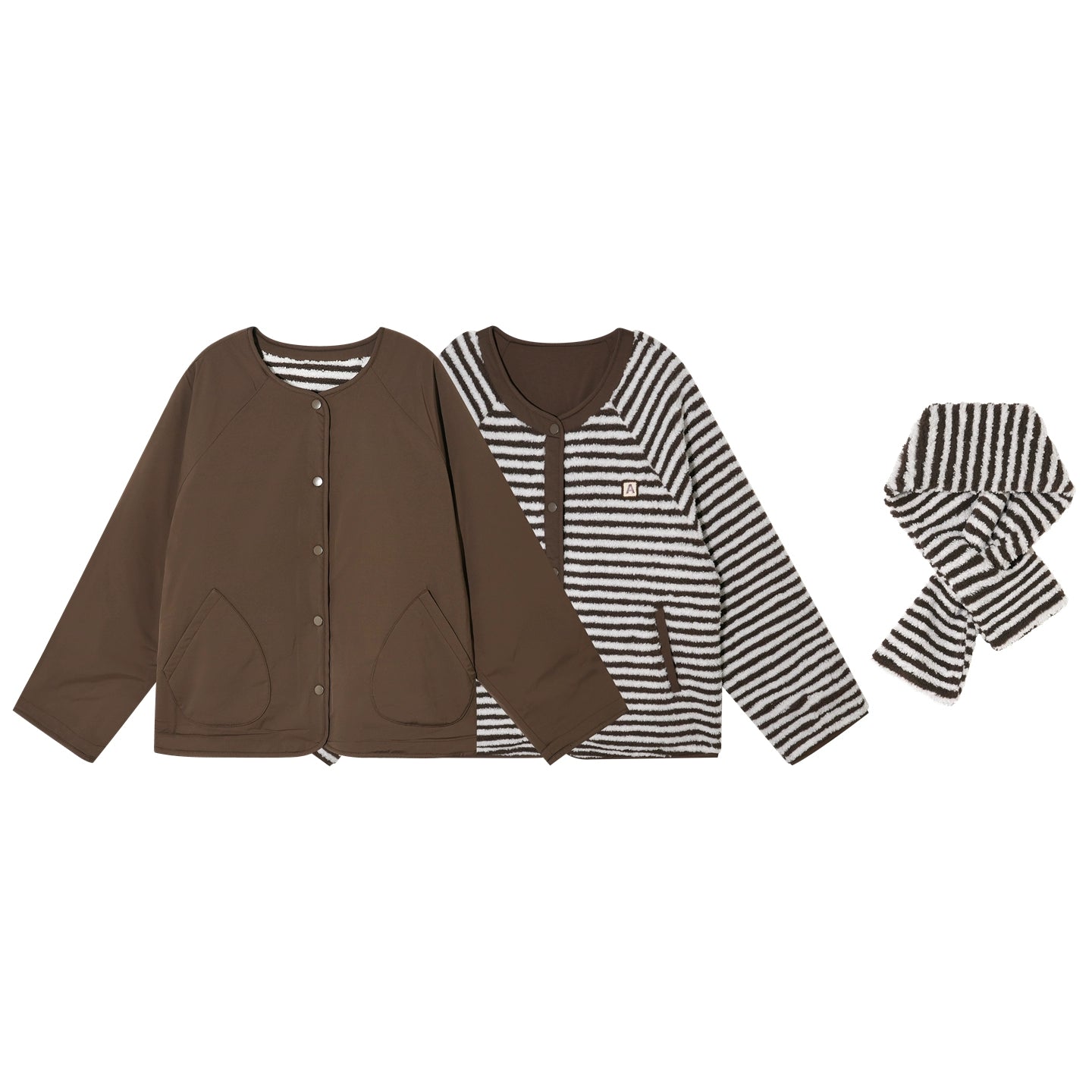 Retro Reversible Wool Coat Scarf Set