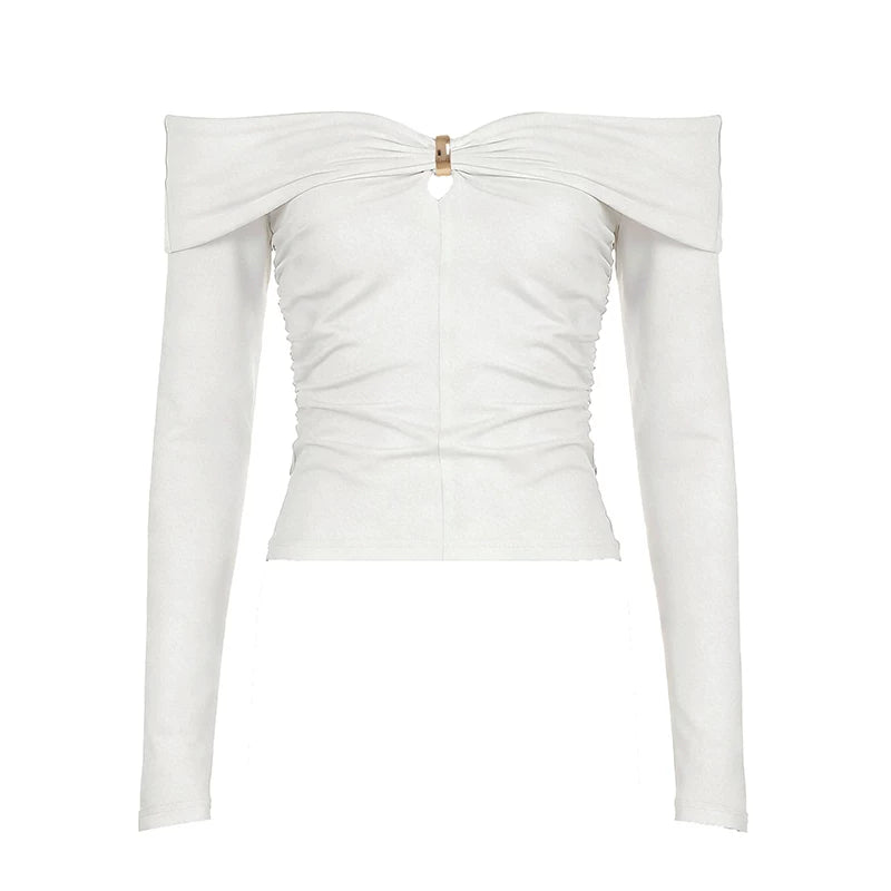 Metal Buckle Off-Shoulder Top