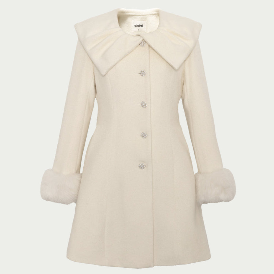 Fox Fur-Collar A-Line Tweed Jacket