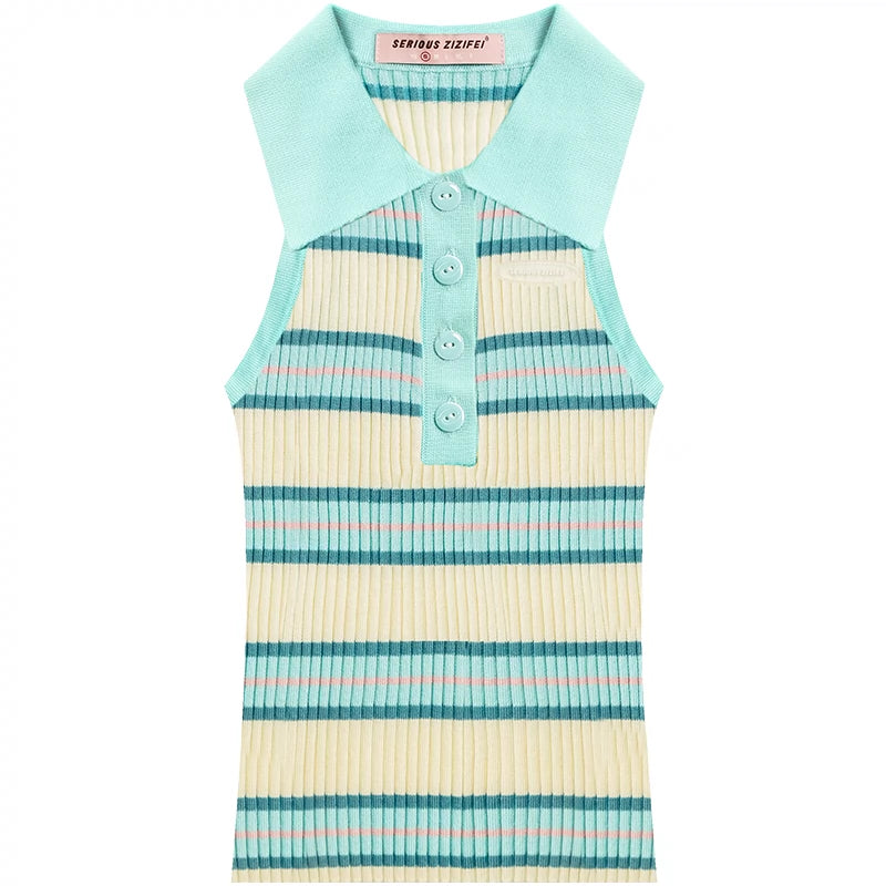 Striped Contrast Knit Vest Top