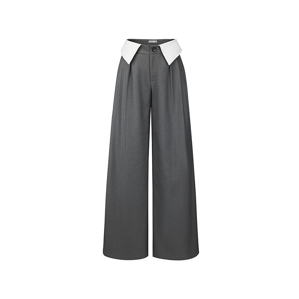 Gray Wide-Leg Suit Pants