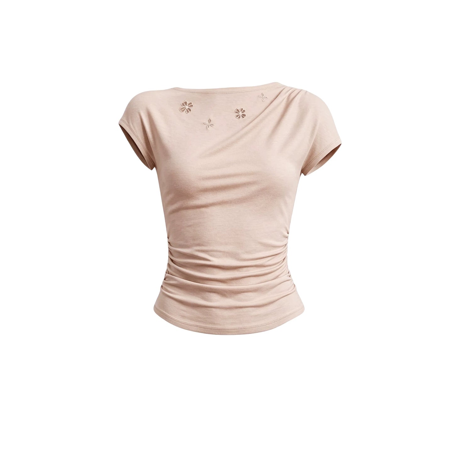 펀칭 자수 프릴 소매 상의