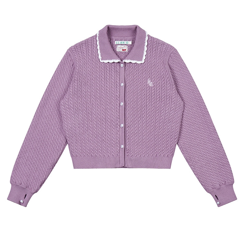 Spitzenkragen gestrickt Revers Long Sleeve Cardigan