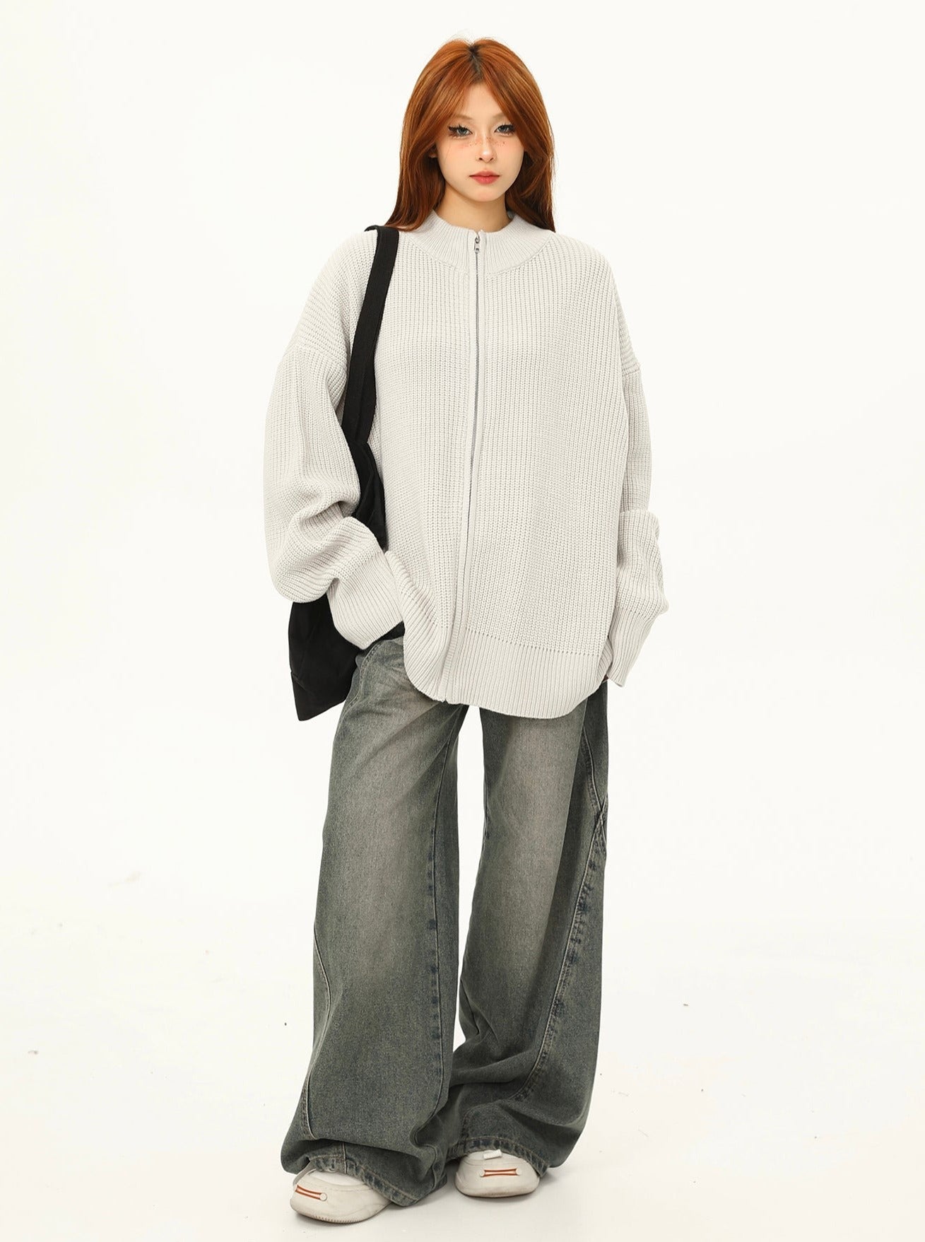 미국 복고풍 니트 반 넥 스웨터