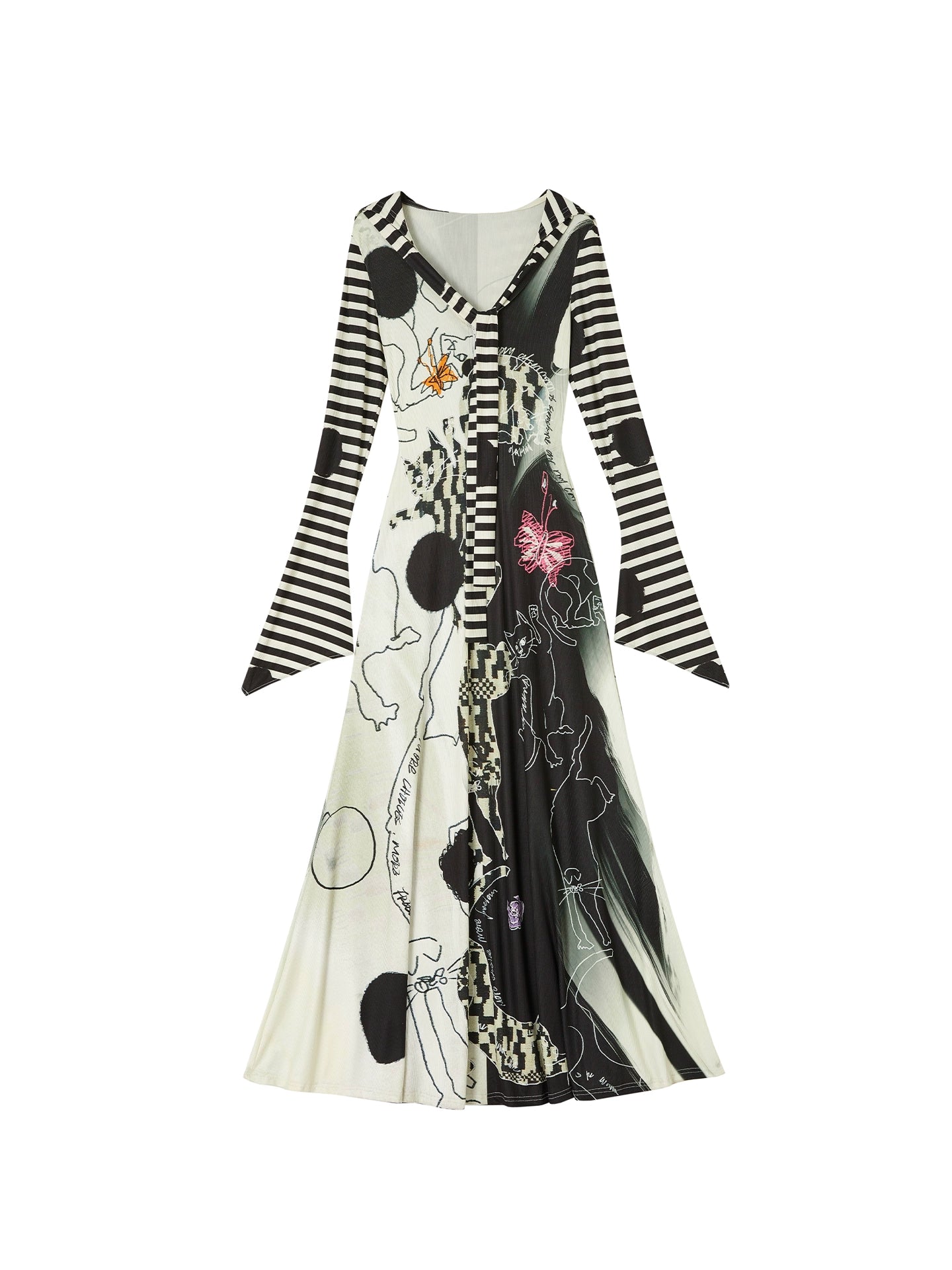 Hand-Painted Slim Fit Hooded Dress