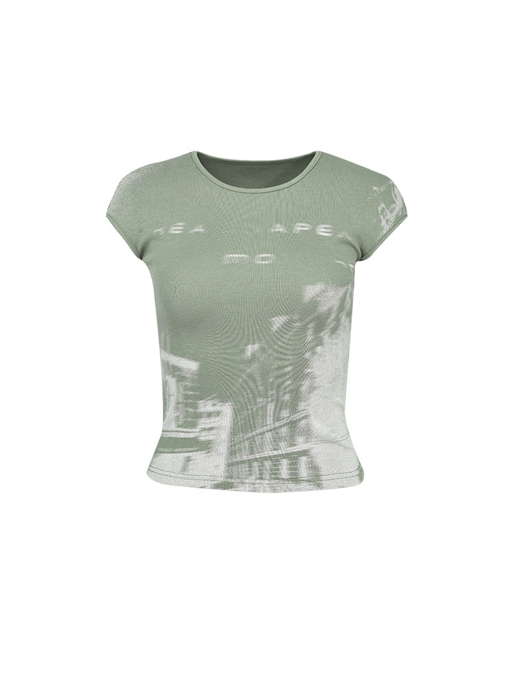 Architectural Print Crew Neck Short Sleeve T-Shirt
