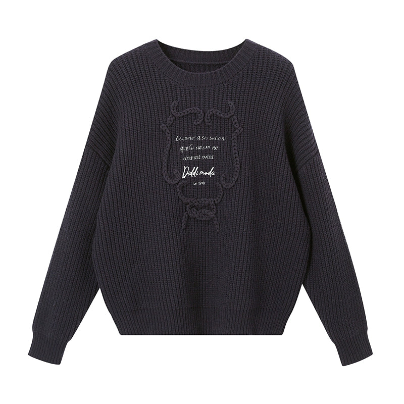 Ribbon Embroidery Crew Neck Sweater