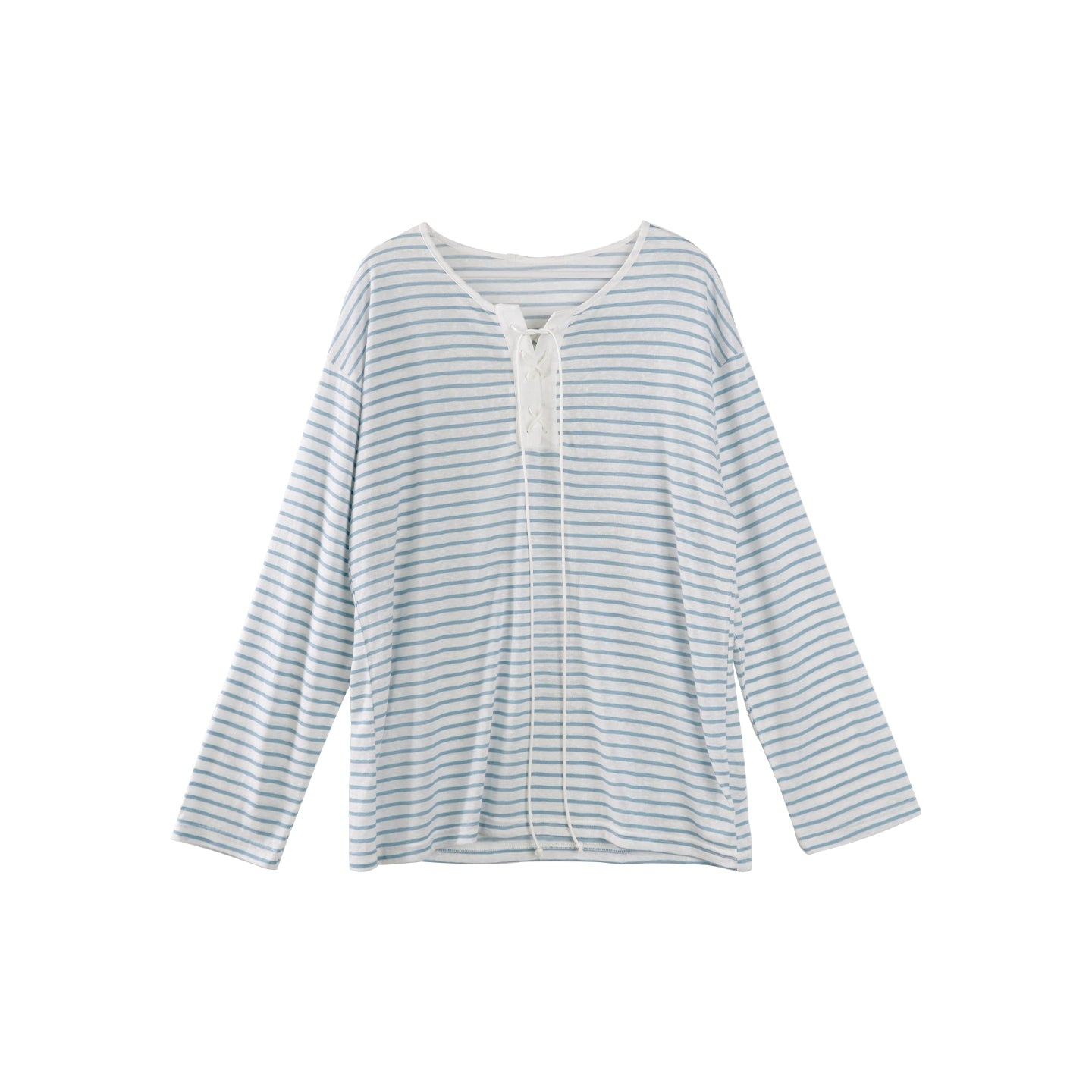 Nautical Blue Striped Tencel Long-Sleeved Smock