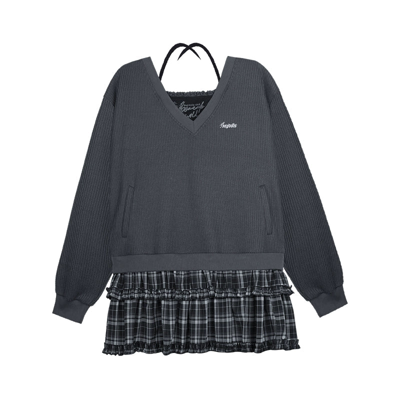 College-Stil Strick Fake-Zweiteiler Kleid