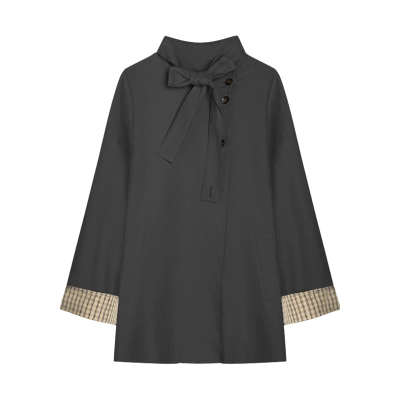 Dual-Purpose Plaid Patchwork Trench Coat