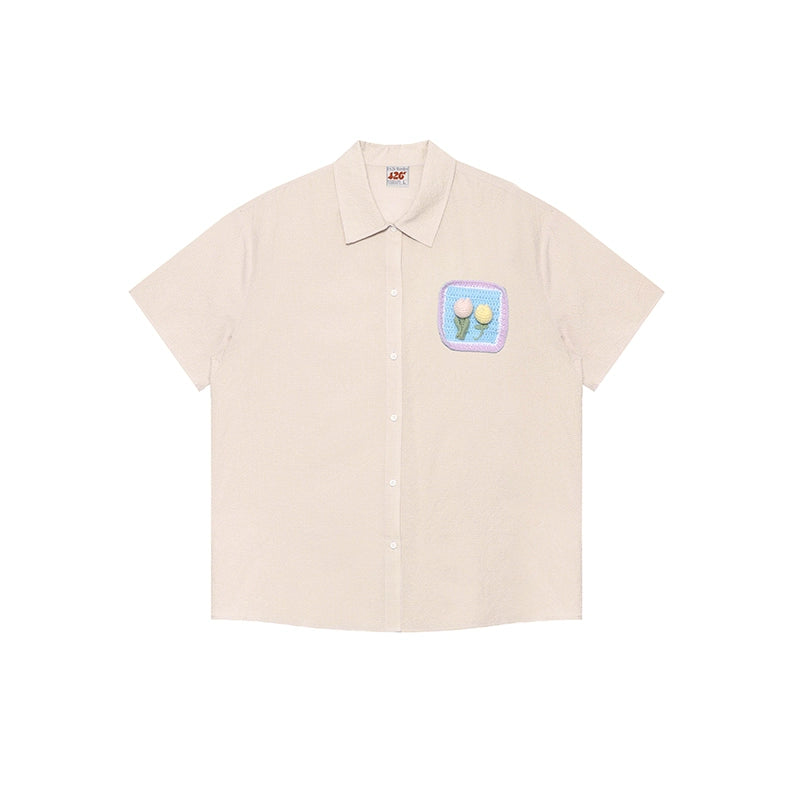 Plaid Crochet Pocket Short-Sleeved Shirt