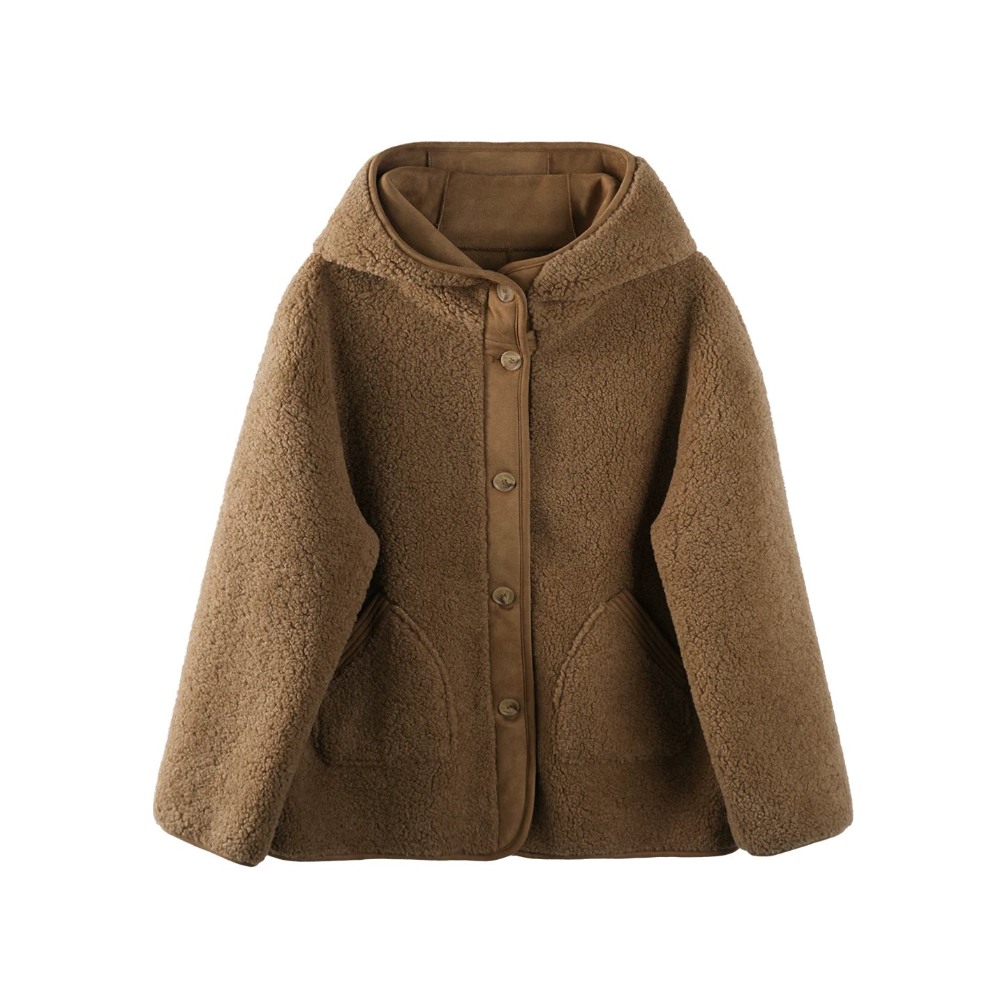 Retro Camel Hooded Fur Coat