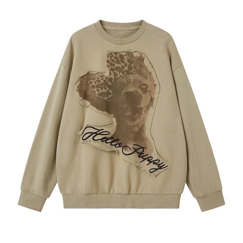 레오파드 프린트 강아지 패치 스웨트셔츠 탑