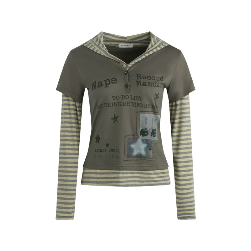 Hooded Spliced Long-Sleeve Top