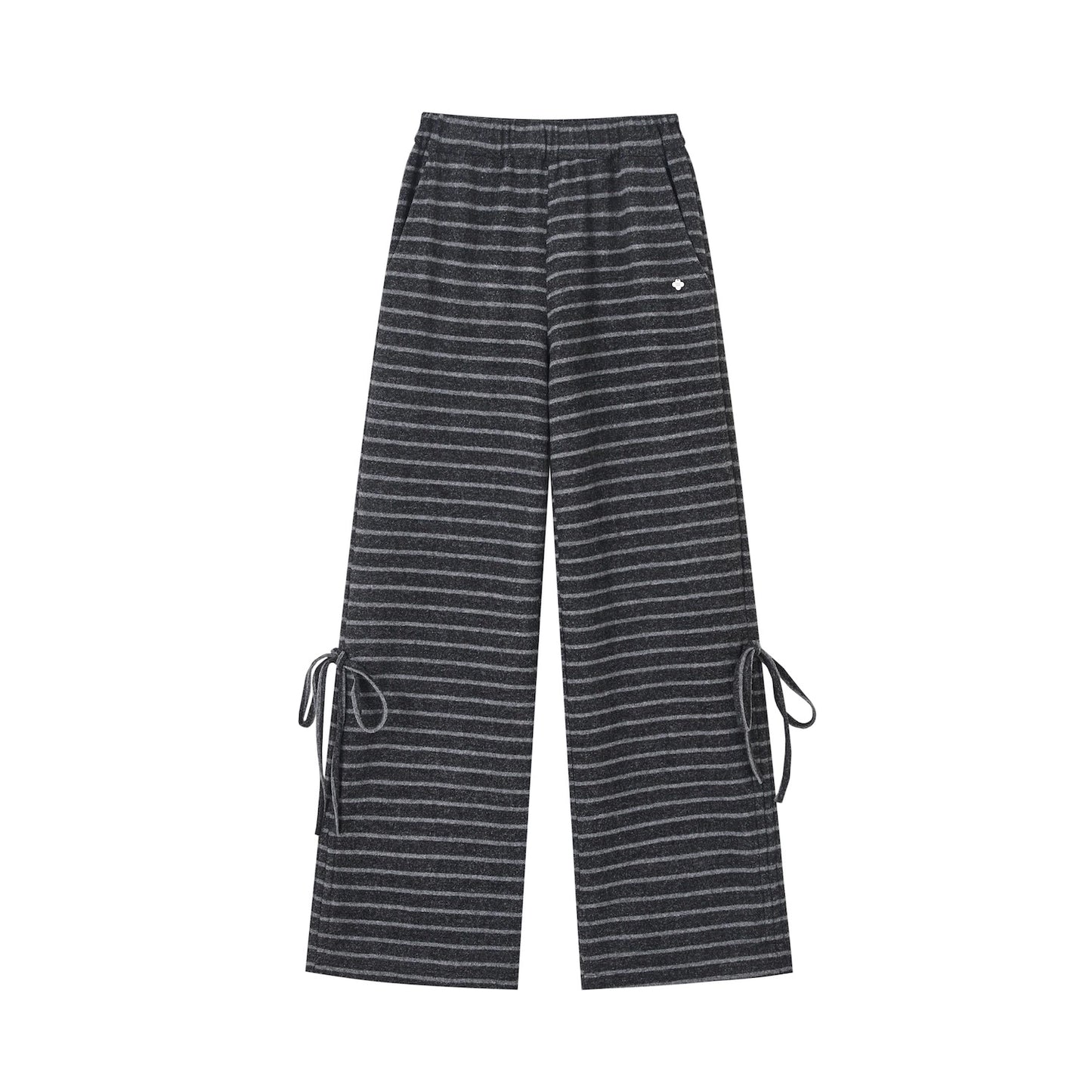 Bow Drawstring Striped Tweed Pants